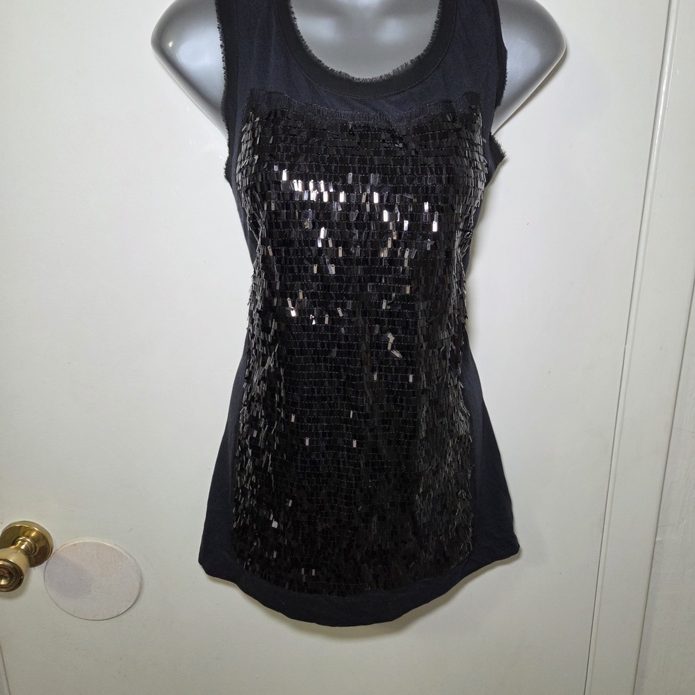 Simply Vera Vera Wang Sequin Tank Top Womens M Black Sleeveless‎ Party Club Glam